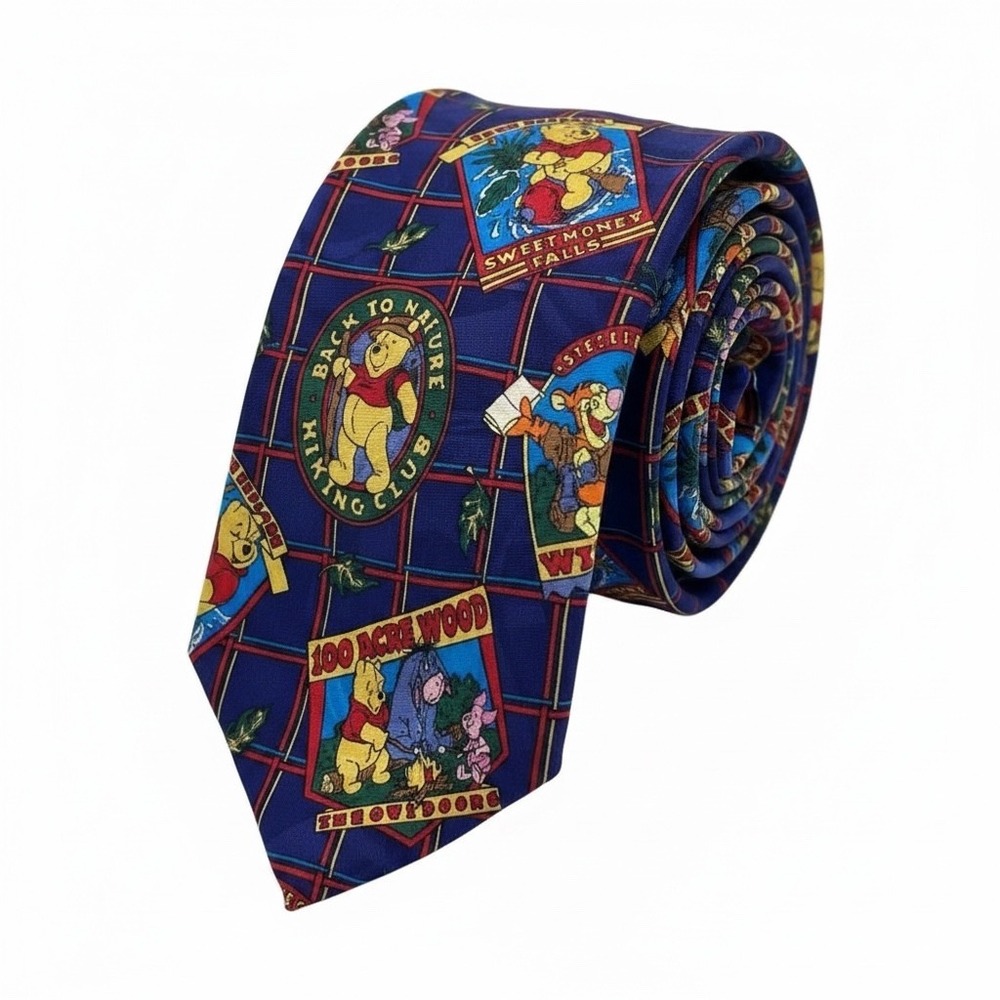 VTG Disney Winnie the Pooh Silk Tie Men Novelty Necktie Blue 3.5" Mickey Friends